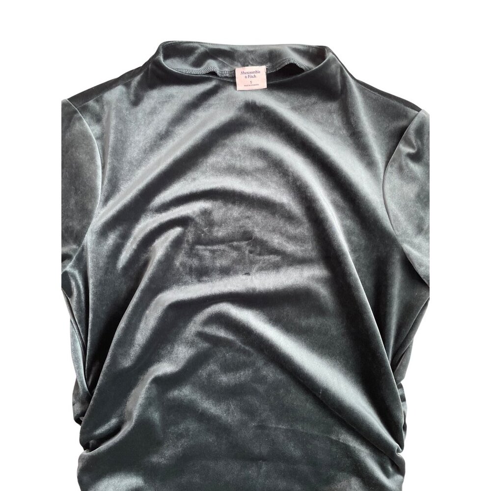 Abercrombie & Fitch Women's Small Green Velour Mock Neck Ruched Mini Dress - Picture 3 of 5